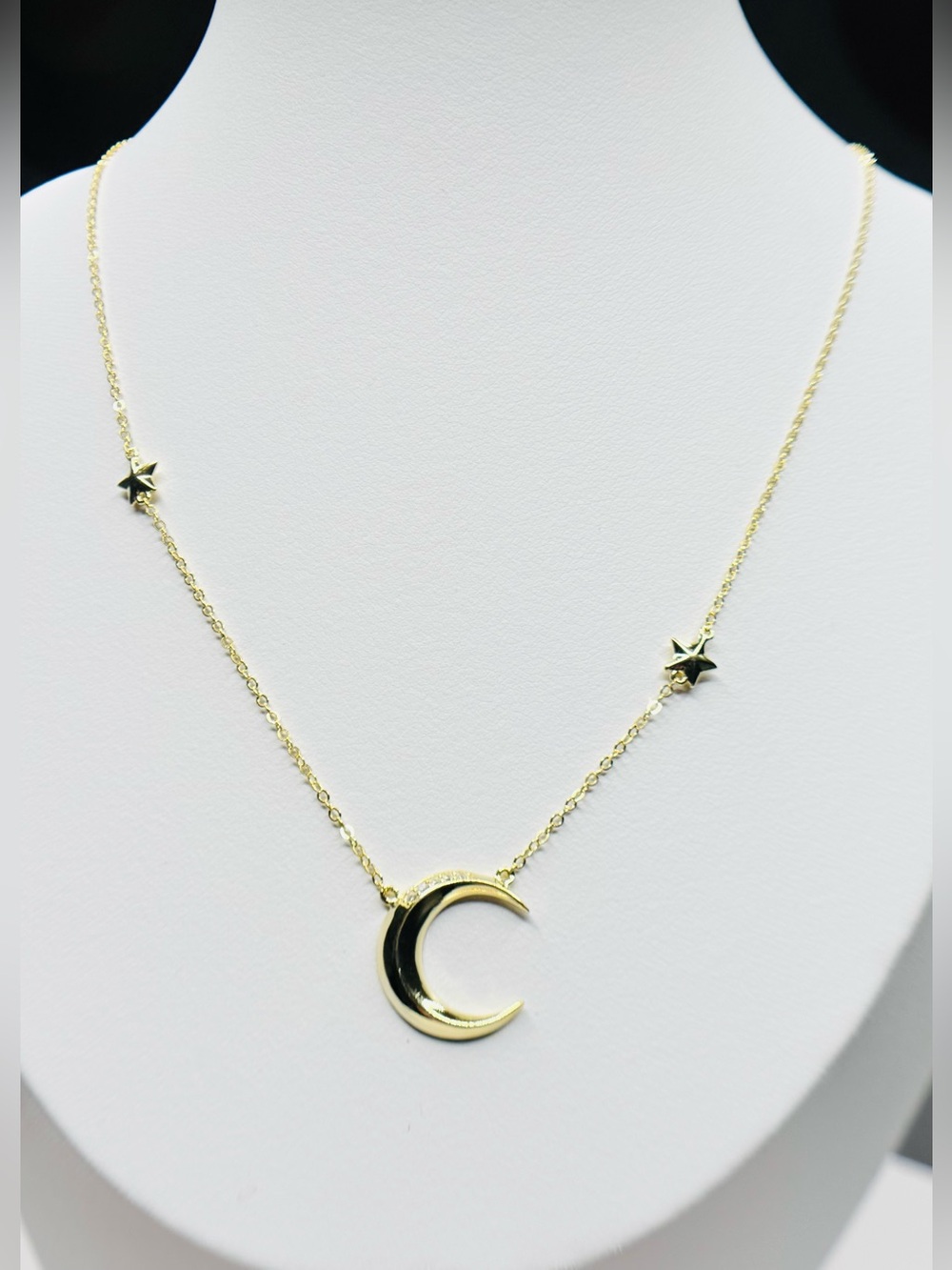 18K Gold and Sterling Silver Crescent Moon and Star Necklace